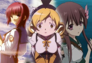 圖２（左起：《Angel Beats!》：岩澤麻美、《魔法少女小圓》：巴麻美、《艦隊收藏》：如月）